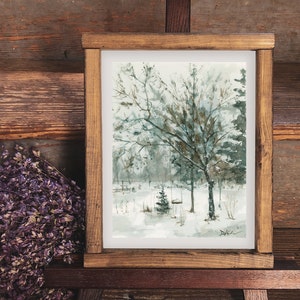 Watercolor Giclee Print, &quot;Swing&quot;- Tree and swing in the cold winter.