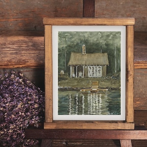 Watercolor Giclee Print, &quot;Lake Cottage&quot;- Beautiful little cottage on the shoreline.