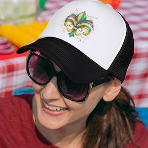 Trucker Caps - Mardi Gras Fluer De Lis Design, New Orleans Theme Hat, Festival Accessory, Party Costume Cap, Cajun Celebration Headwear