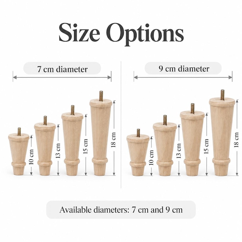 Wooden Sofa Legs, Beech Furniture Legs, Replacement Couch Legs, 7cm 9cm