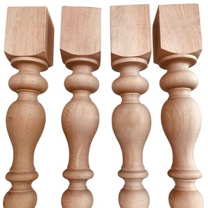 Set di 4 gambe per tavolo in legno di faggio: stile fattoria non verniciato