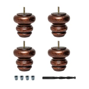Turned Beech Wood Sofa Legs - 4&quot; Tall Furniture Feet with M8 Bolt