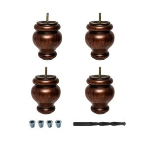 Set of 4 Turned Beech Wood Sofa Legs – 5” Tall Furniture Legs with M8 Bolt – Natural Finish – Couch Chair Feet