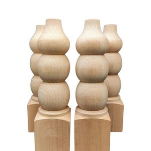 Set of 4 conical lathe legs made of natural beech wood. Wooden sofa legs, Stool legs