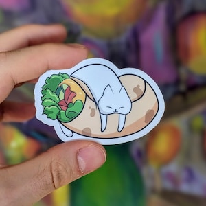 Purrito Cat Sticker | Cute Cat on a Burrito | Burrito food lover gift | cozy white cat Sticker