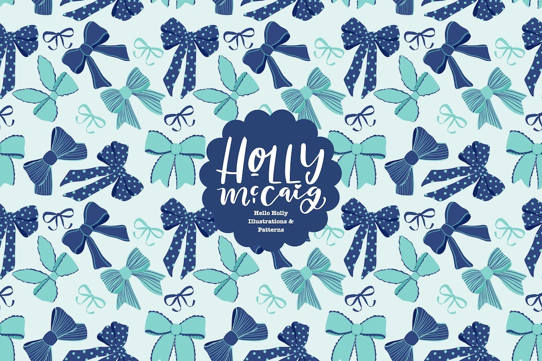 Navy and Teal Seamless Bow Background - Hand Drawn Repeat Pattern ...