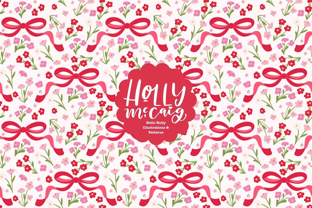 Coquette Seamless Pattern - Tiny Red and Pink Bows With Flowers ...