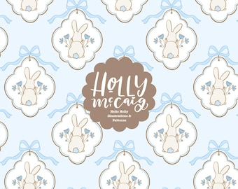 Modèle sans couture de Pâques - lapins mignons et fond répété cadre festonné - bleu pastel