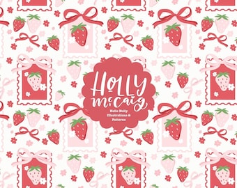 Strawberry Background - Cottage Grandma Core - Seamless File - Repeat for Fabric or Stationery