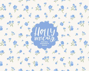 Shabby Chic Rose Seamless Pattern - Blue Tiny Floral Background - Repeat Flowers