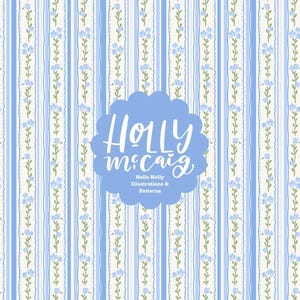 Padrão floral listrado azul Grand Millennial - Arquivo sem costura - Fundo Shabby Chic