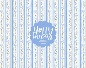 Grand Millennial Blaues Blumenstreifenmuster - Nahtlose Datei - Shabby Chic-Hintergrund