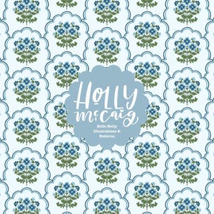 Floral Seamless File - Grand Millennial Blue Scallop Design - Repeat Background for Fabrics
