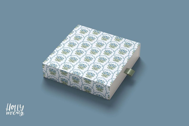 Floral Seamless File - Grand Millennial Blue Scallop Design - Repeat Background for Fabrics image 6