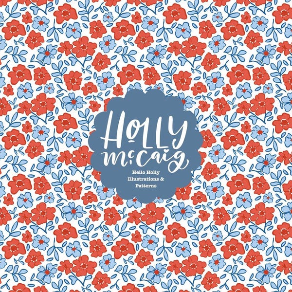 4th of July Patriotic Ditzy Floral Seamless Background | Red White Blue Repeat Pattern | Coquette Preppy Grand Millennial Style