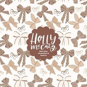Neutral and Beige Seamless Bow Background - Hand Drawn Repeat Pattern - Coquette Style