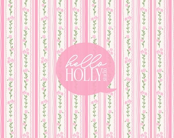 Pink Floral Stripe Seamless Pattern | Preppy Grand Millennial Romantic Background | Shabby Chic Repeat Design