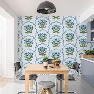 Floral Seamless File - Grand Millennial Blue Scallop Design - Repeat Background for Fabrics image 4