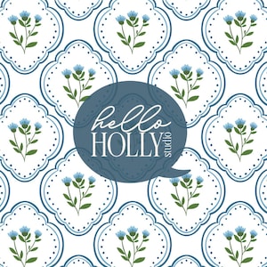 Cottage Blues Jakobsmuschel-Gittermuster - Blaues Blumenmotiv - Preppy Blumenhintergrund - Florale nahtlose Fliese - großartige jahrtausendealte Muster