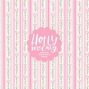 Floral Stripe Seamless Pattern: Pink Preppy Grand Millennial - Shabby Chic Repeat background