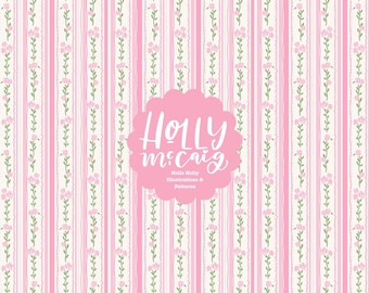 Floral Stripe Seamless Pattern: Pink Preppy Grand Millennial - Shabby Chic Repeat background