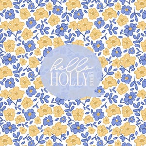 Gelb Blau Ditzy Blumen Muster | Bearbeitbar AI + JPG + PNG | Cottagecore Hintergrund für Schreibwaren & Stoffgestaltung