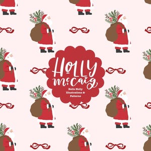 Father Christmas Seamless Pattern | Vintage Holiday Illustration Style | Santa Repeat Background - Digital Background Holidays Bows
