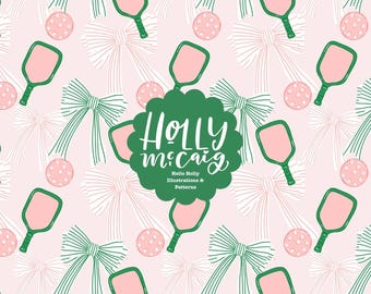 Pickleball Pattern Digital File – Pink and Green Bows Seamless Repeat Background