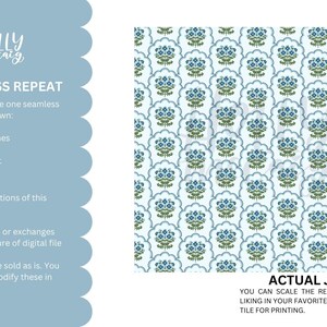Floral Seamless File - Grand Millennial Blue Scallop Design - Repeat Background for Fabrics image 2