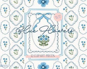Grand Millennial Floral Motifs & Frames Clipart - Hand-Drawn Designs - Digital Download - Cottagecore Clipart PNG - Wedding Clipart