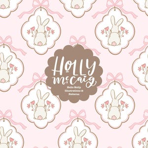 Easter Seamless Pattern - Bunny Repeat Background - Scallop Bows - Pink - Preppy Download