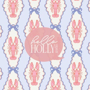 Coastal Lobster Seamless Pattern - Beach Background - Preppy Grand Millennial Design - Digital Download - Seamless Repeat Pattern