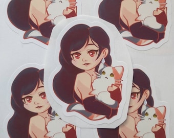 Tifa holding a cat Sticker. Final Fantasy VII
