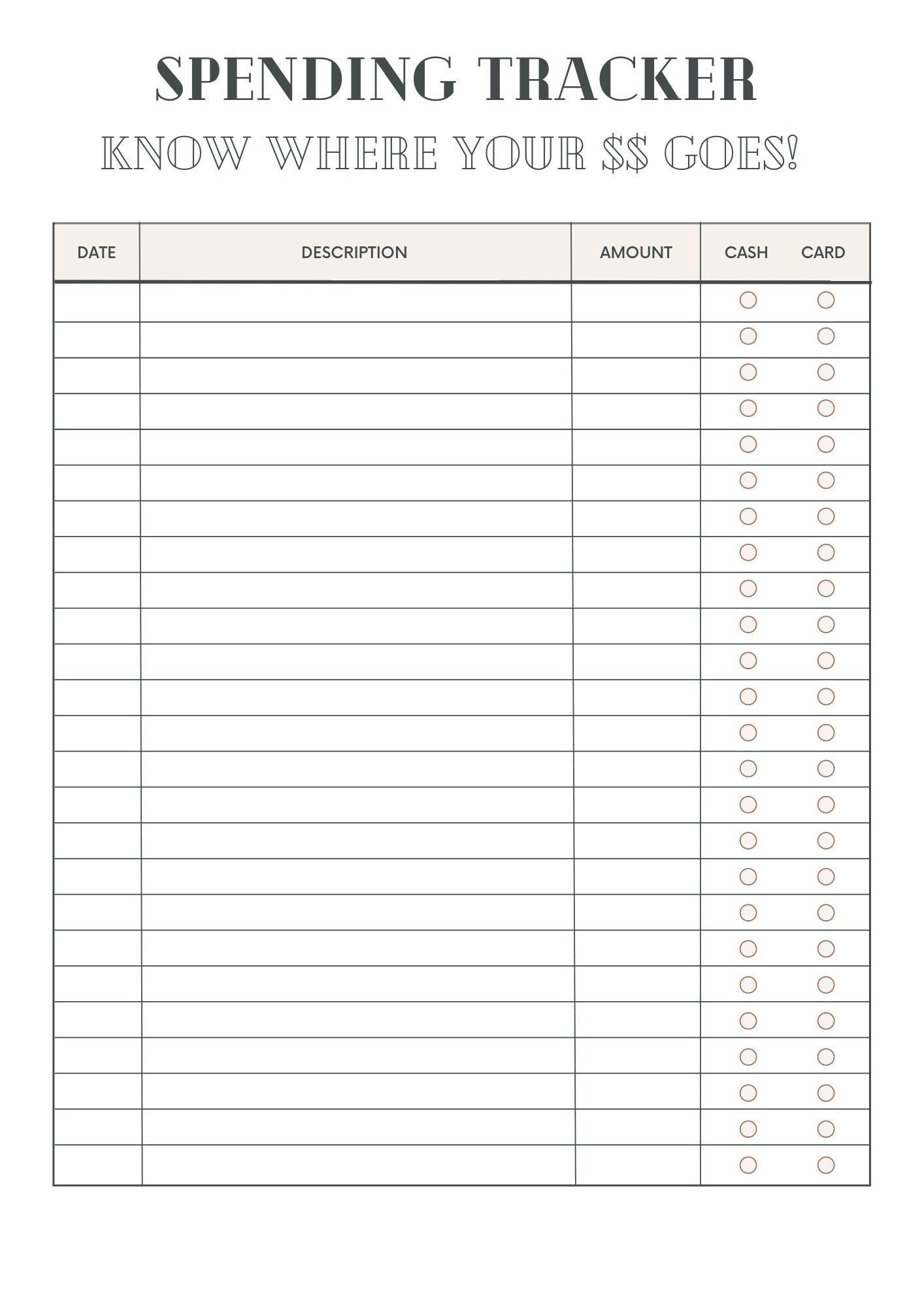 Spending Tracker - PRINTABLE PDF, Budget Tracker - Etsy