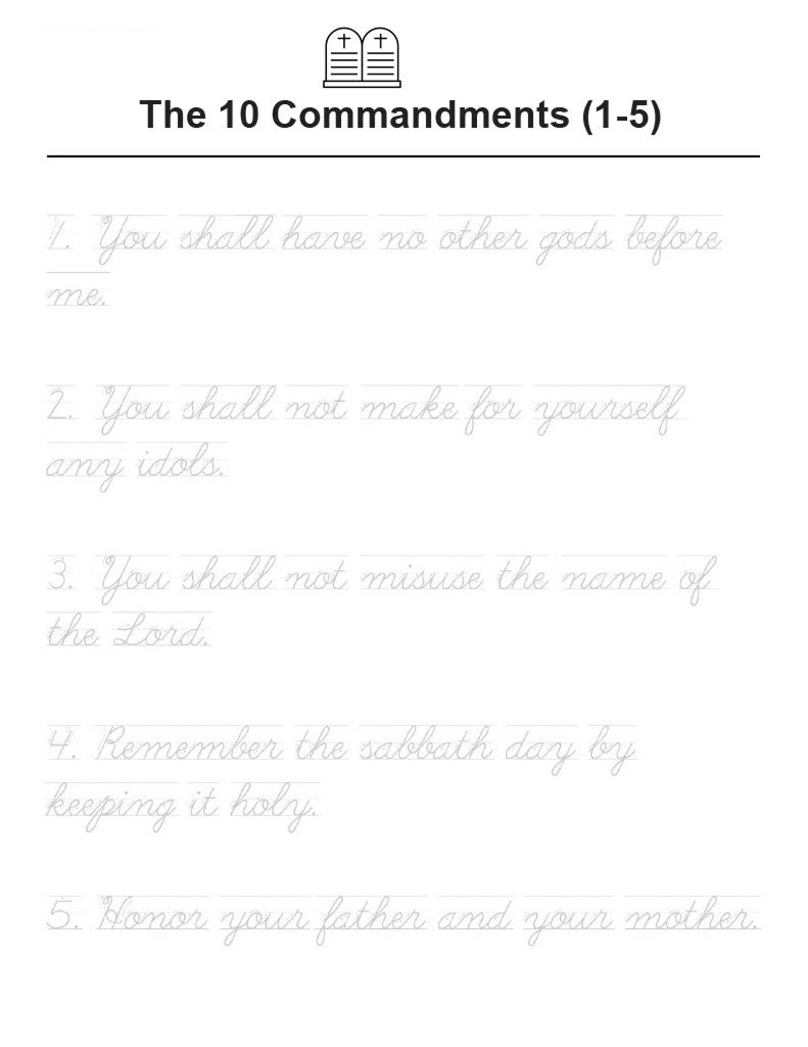 Cursive Ten Commandments 10 Commandments Cursive Tracing Practice - Digital Download - Etsy