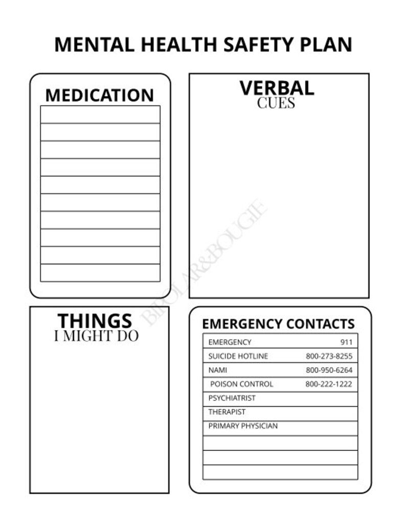 Mental Health Safety Plan PDF - Etsy
