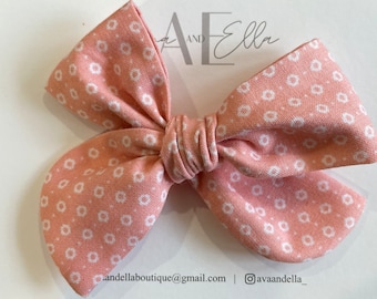 Personalised Linen Hair Bow Headband or Hair Clip | Soft Nylon Headband | Floral Pink