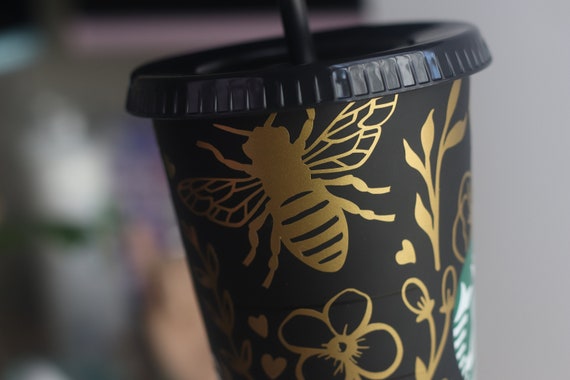 Bee & Honeycomb Custom Insulated Tumbler | Large Iced Coffee Cup with Straw  | Reusable Cold Cup | Beehive Tumbler | Gift for Best Friend