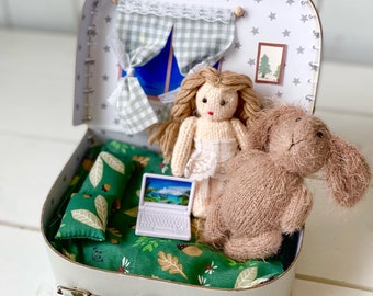 Dollhouse in a Suitcase, Doll, Bear, Toy, Gift