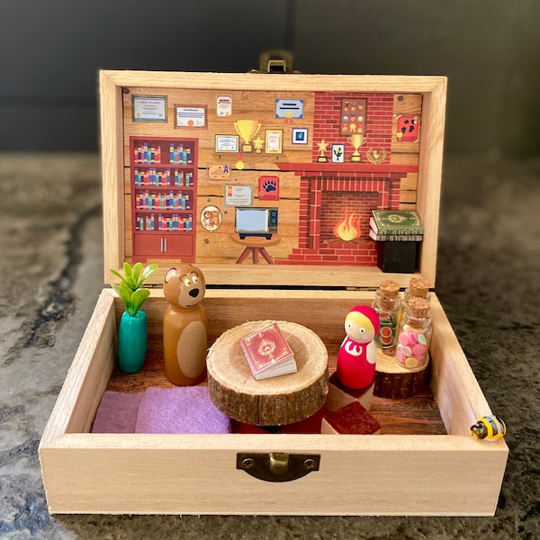 Masha and the Bear, Wood dollhouse, Playset, Montessori toy