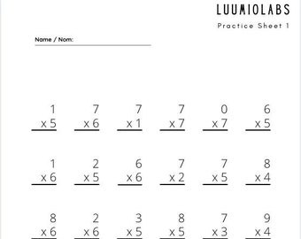 multiplication sheet etsy
