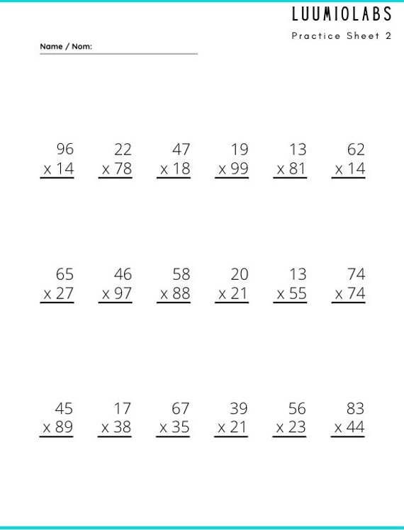 5 page double digit multiplication worksheet etsy india