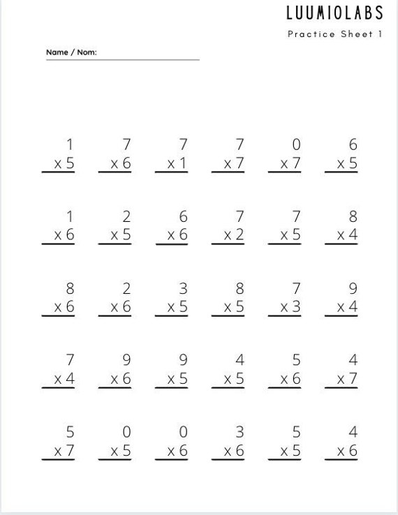 5 page single digit multiplication worksheet etsy