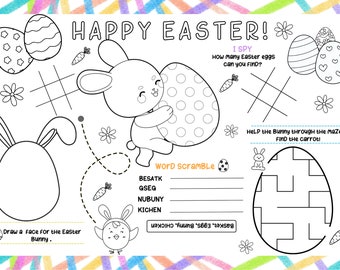 Easter Bundle  Easter Placemat kids table coloring craft activity printable games Spring download