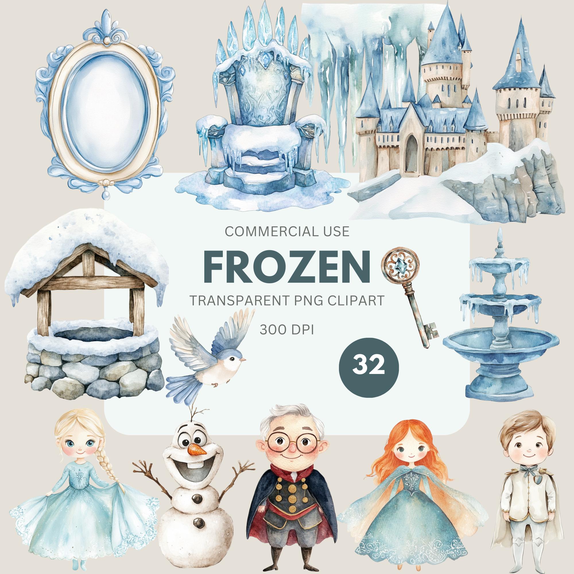 Frozen Princess Clipart, Ice Princess, Snowman Clipart, Girl Birthday, Snow Queen, Enchanted Princess for Commercial Use, Transparent PNG