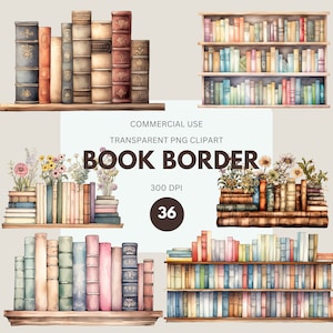 Buch Bordüre Clipart Paket, Vintage Bordüre, Papierbuch, Junk Journal, druckbares Buch Aquarell, Gekritzelrahmen, kommerzielle Nutzung, transparente PNG