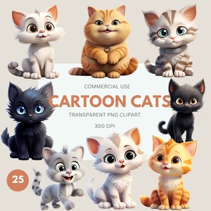 Cartoon Cat Clipart Pack, Cute Cat, Happy Cats, Cat Illustrations, PNG, Commercial Use, Transparent PNG