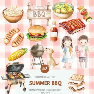Sommer BBQ Clipart Pack, Grillen, Picknick, Essen & Trinken PNG, Grillmeister, Sommerpicknick, Kochen kommerzielle Nutzung, transparente PNG