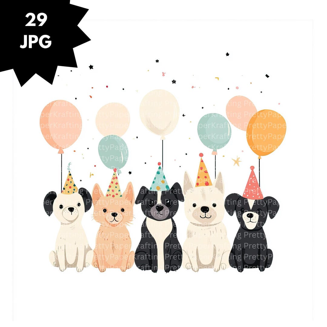 Watercolor Dog With Birthday Hats, Cute Puppy Party Clipart, Pet ...