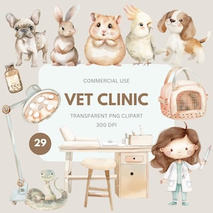 Vet Clinic Clipart, Veterinary Clip Art, Pet Hospital Watercolor, Animal Doctor, Groomers, Pet Carrier, Medical Supply Commercial Use